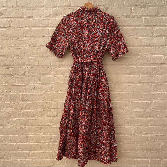 Kemi Telford || Belted Cotton Shirt Dress Shirtdress Red Medium - Picture 5 of 8
